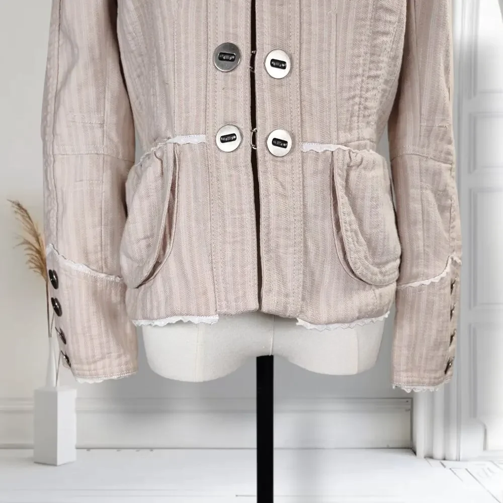 Marc Jacobs Blush Textured Jacket Eyelet Lace Trim Military Utility Size 8